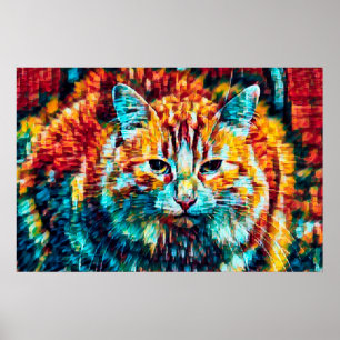 Boho Orange Blau Farbige Hippie Getigerte Katze Poster