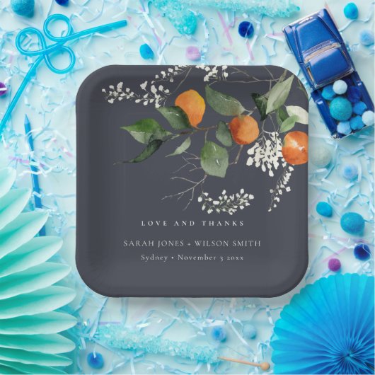 Boho Orange Blossom Botanische Hochzeit Pappteller (Party)