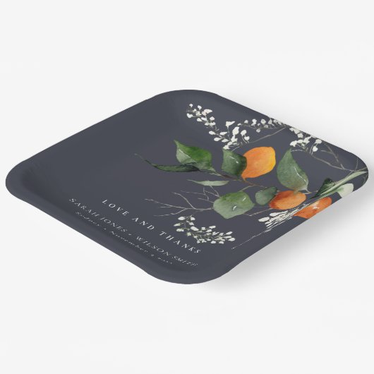 Boho Orange Blossom Botanische Hochzeit Pappteller (Gewinkelt)