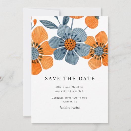 Boho Orange Blossom Floral Wedding Save The Date (Vorderseite)
