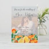 Boho Orange Blossom Foto QR Code Wedding Einladung (Stehend Vorderseite)
