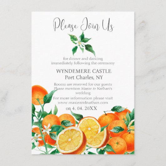 Boho Orange Blossom QR Code Wedding Begleitkarte (Vorderseite)