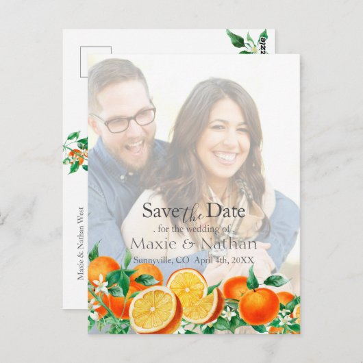 Boho Orange Blossom Save the Date Foto QR-Code Postkarte (Vorne/Hinten)