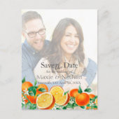 Boho Orange Blossom Save the Date Foto QR-Code Postkarte (Vorderseite)