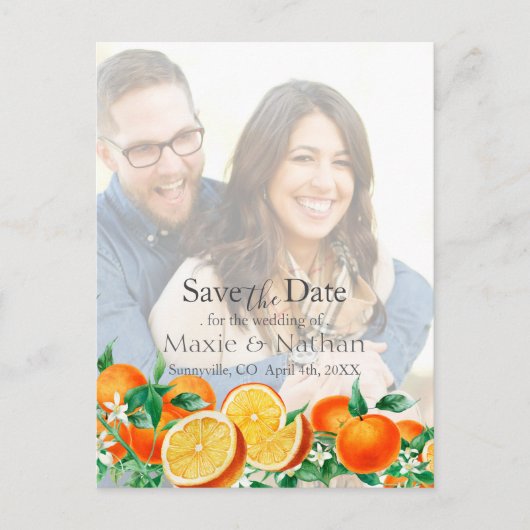 Boho Orange Blossom Save the Date Foto QR-Code Postkarte (Vorderseite)
