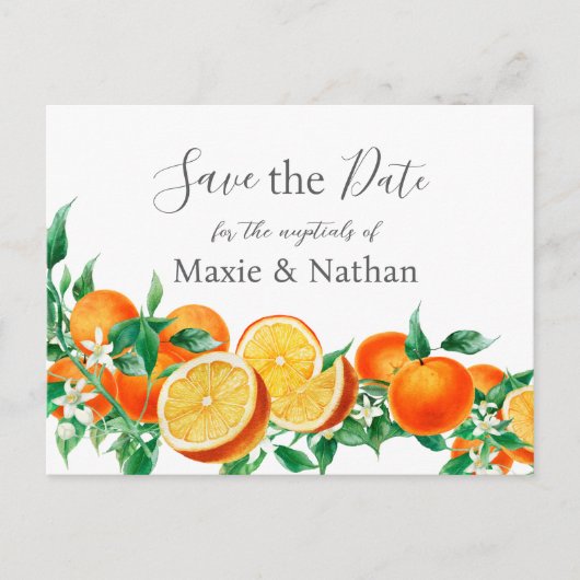 Boho Orange Blossom Save the Date Postkarte (Vorderseite)