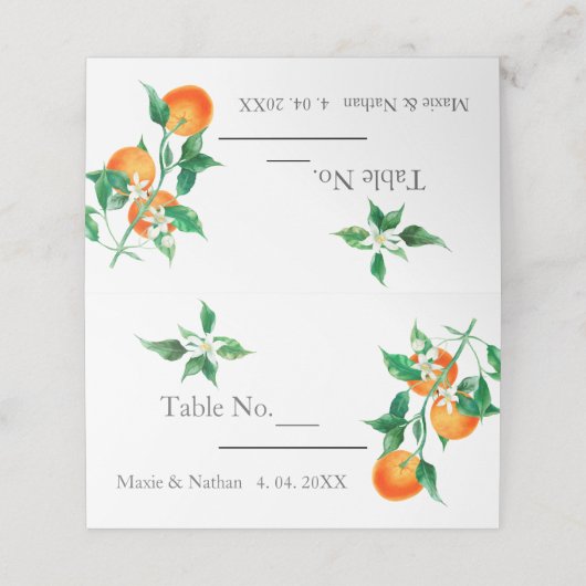 Boho Orange Blossom Wedding Platzkarte (Außenseite Aufgefaltet)