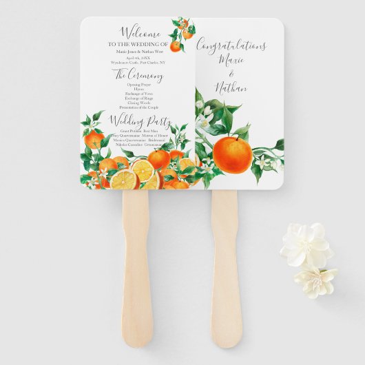 Boho Orange Blossom Wedding Program Fächer (Vorne und Hinten)