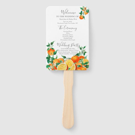 Boho Orange Blossom Wedding Program Fächer (Vorderseite)