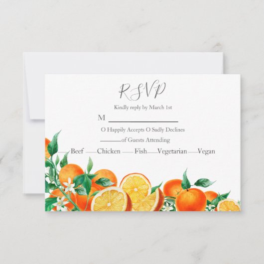 Boho Orange Blossom Wedding RSVP Karte (Vorderseite)