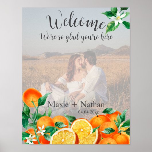 Boho Orange Blossom Wedding Welcome Foto Poster (Vorne)