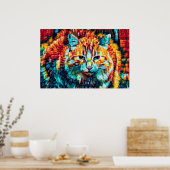 Boho Orange Blue Colorful Hippie Tabby Cat Poster (Küche)