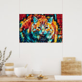 Boho Orange Blue Colorful Hippie Tabby Cat Poster (Küche)