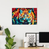 Boho Orange Blue Colorful Hippie Tabby Cat Poster (Heimbüro)