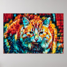 Boho Orange Blue Colorful Hippie Tabby Cat