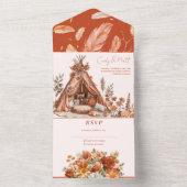 Boho Orange Blume alle in einer Hochzeitseinladung All In One Einladung (Innen Boden)