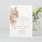 Boho Orange Blume Girl Baby Dusche Pampas Grass Einladung (Stehend Vorderseite)