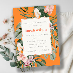 Boho Orange Blush Tropical Floral Brautparty Einladung