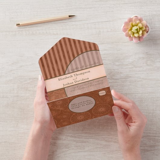 Boho Orange & Brown Geometric Stripe All In One Einladung (Video)