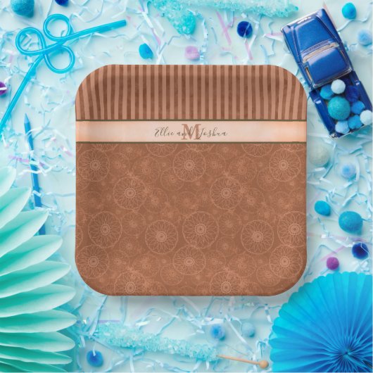 Boho Orange & Brown Geometric Stripe Pappteller (Party)