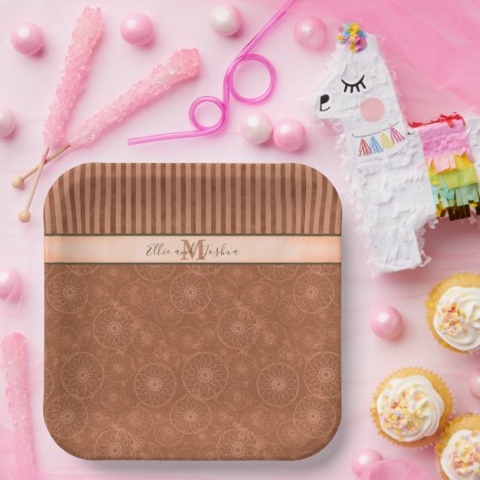 Boho Orange & Brown Geometric Stripe Pappteller (Party)