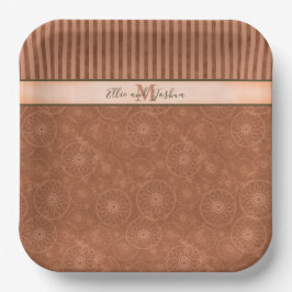 Boho Orange & Brown Geometric Stripe Pappteller
