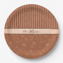 Boho Orange & Brown Geometric Stripe Pappteller