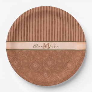Boho Orange & Brown Geometric Stripe Pappteller