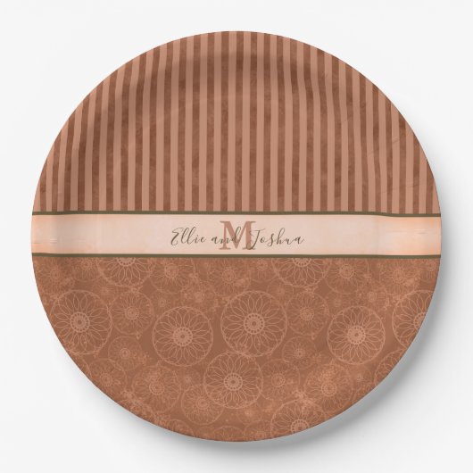 Boho Orange & Brown Geometric Stripe Pappteller (Vorderseite)