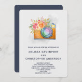 Boho Orange Camera & Blume Wasserfarbenhochzeit Einladung (Vorne/Hinten)