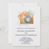 Boho Orange Camera & Blume Wasserfarbenhochzeit Einladung (Vorderseite)