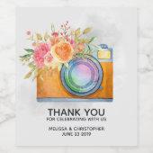 Boho Orange Camera & Blume Wasserfarbenhochzeit Weinetikett (Einzelnes Label)