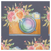 Boho Orange Camera & Blume Wasserfarbmuster Stoff (Nahaufnahme)