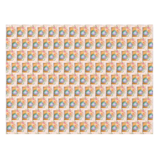 Boho Orange Camera & Blume Wasserfarbmuster Tischdecke (Vorderseite (Horizontal))