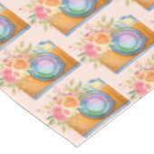 Boho Orange Camera & Blume Wasserfarbmuster Tischdecke (Schrägansicht)