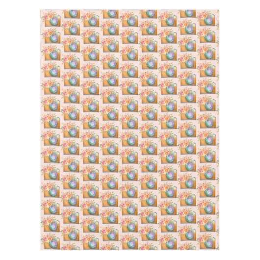 Boho Orange Camera & Blume Wasserfarbmuster Tischdecke (Vorderseite)