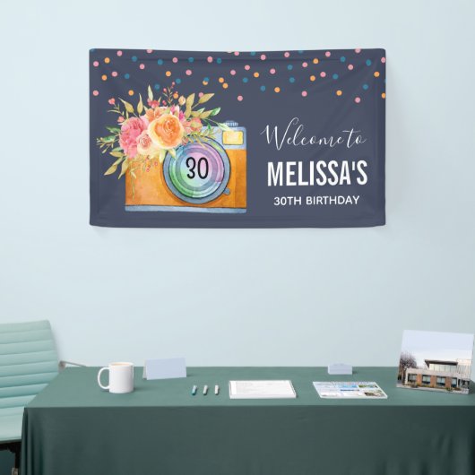 Boho Orange Camera & Blume Willkommen Banner (Messeveranstaltung)