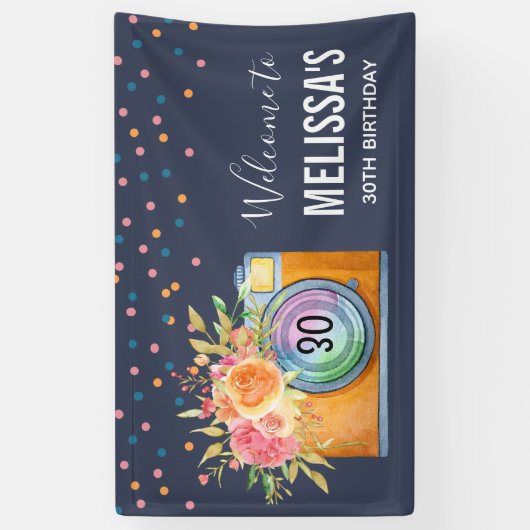 Boho Orange Camera & Blume Willkommen Banner (Vertikal)