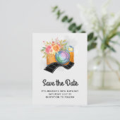 Boho Orange Camera Wasserfarbe Save the Date Postkarte (Stehend Vorderseite)