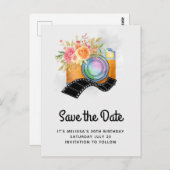 Boho Orange Camera Wasserfarbe Save the Date Postkarte (Vorne/Hinten)