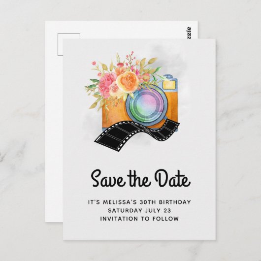 Boho Orange Camera Wasserfarbe Save the Date Postkarte (Vorne/Hinten)