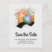 Boho Orange Camera Wasserfarbe Save the Date Postkarte (Vorderseite)