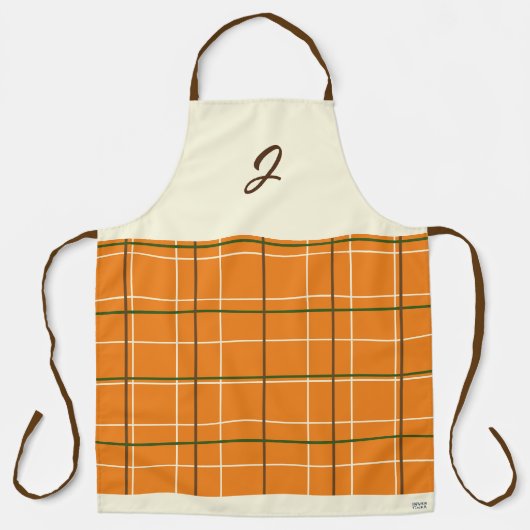Boho Orange Chocolate Cream Green Grid Monogram Schürze (Vorderseite)
