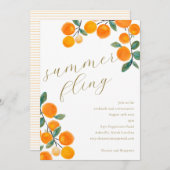 Boho Orange Citrus Fruit Watercolor Summer Flying Einladung (Vorne/Hinten)