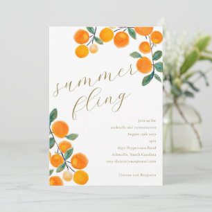Boho Orange Citrus Fruit Watercolor Summer Flying Einladung
