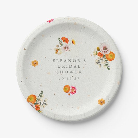 Boho Orange CottemCore Brautparty Name Pappteller (Vorderseite)