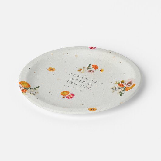 Boho Orange CottemCore Brautparty Name Pappteller (Schrägansicht)