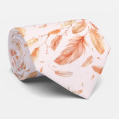 Boho Orange Feathers Wedding Krawatte (Gerollt)