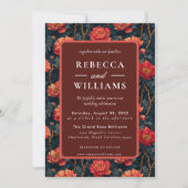 Boho Orange Floral Peonies Wedding Invitation Einladung (Vorderseite)