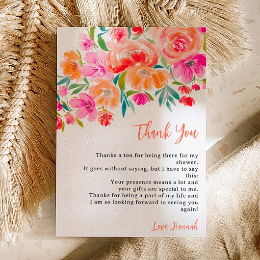 Boho orange floral wildflowers bridal shower dankeskarte